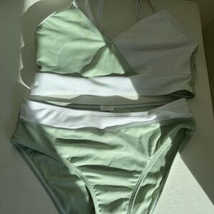 Green and White bikini set